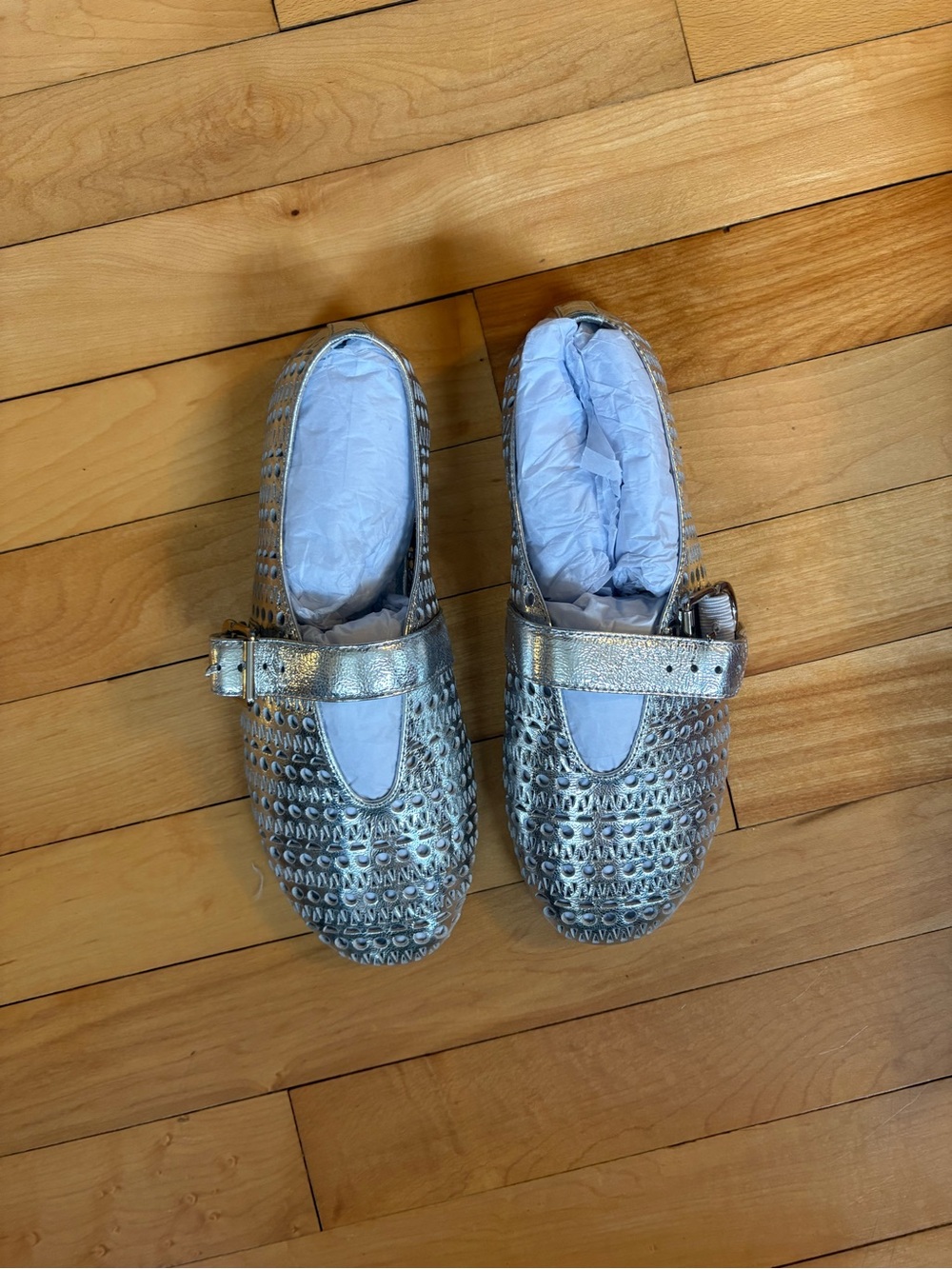 Jeffrey Campbell Metallic Silver Perforated Mary Jane Clogs